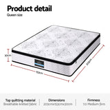 Giselle Bedding 30cm Mattress Pocket Spring Medium Firm Foam Euro Top Queen - Side View