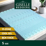 Giselle Bedding Memory Foam Mattress Topper 11-Zone 8cm Single - Front View