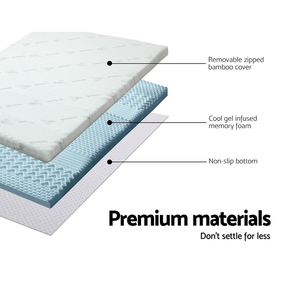 Giselle Bedding 5cm Double Cool Gel Memory Foam Mattress Topper with Bamboo Cover - 7-Zone Design