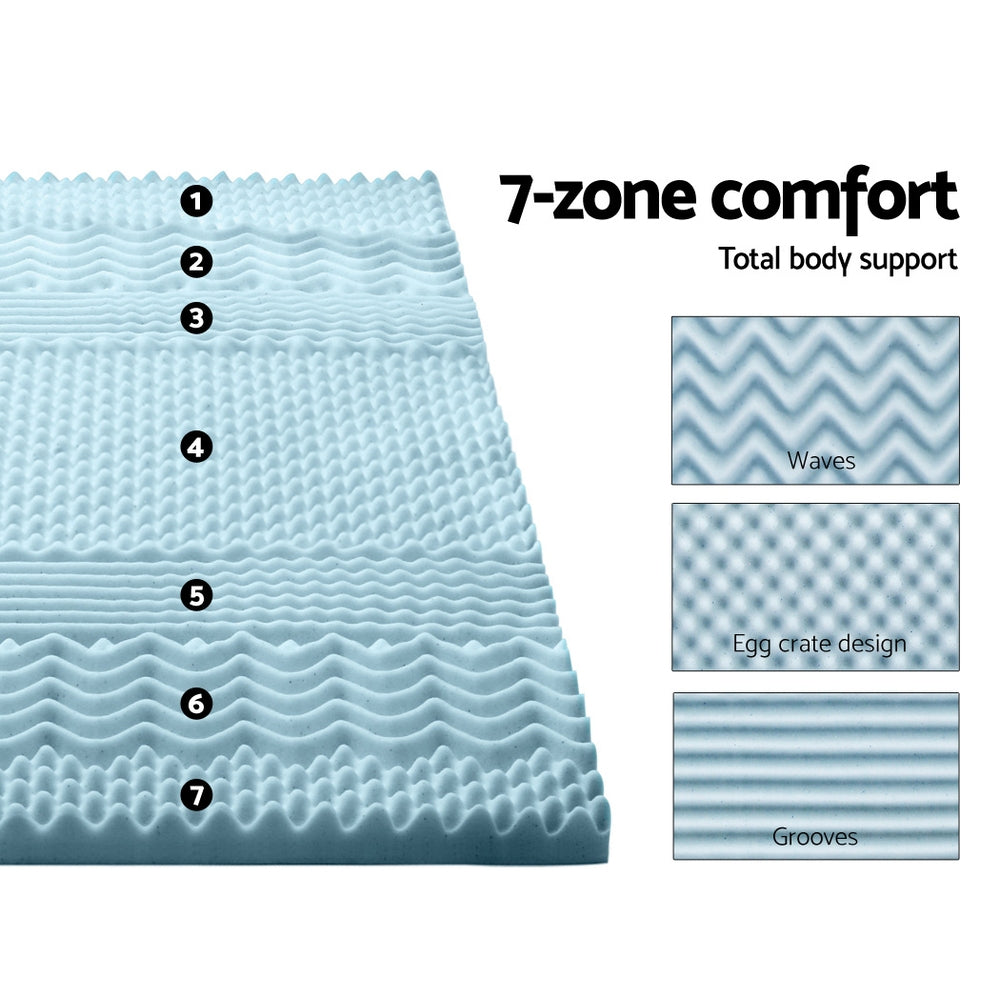 Giselle Bedding 5cm Double Cool Gel Memory Foam Mattress Topper with Bamboo Cover - 7-Zone Design