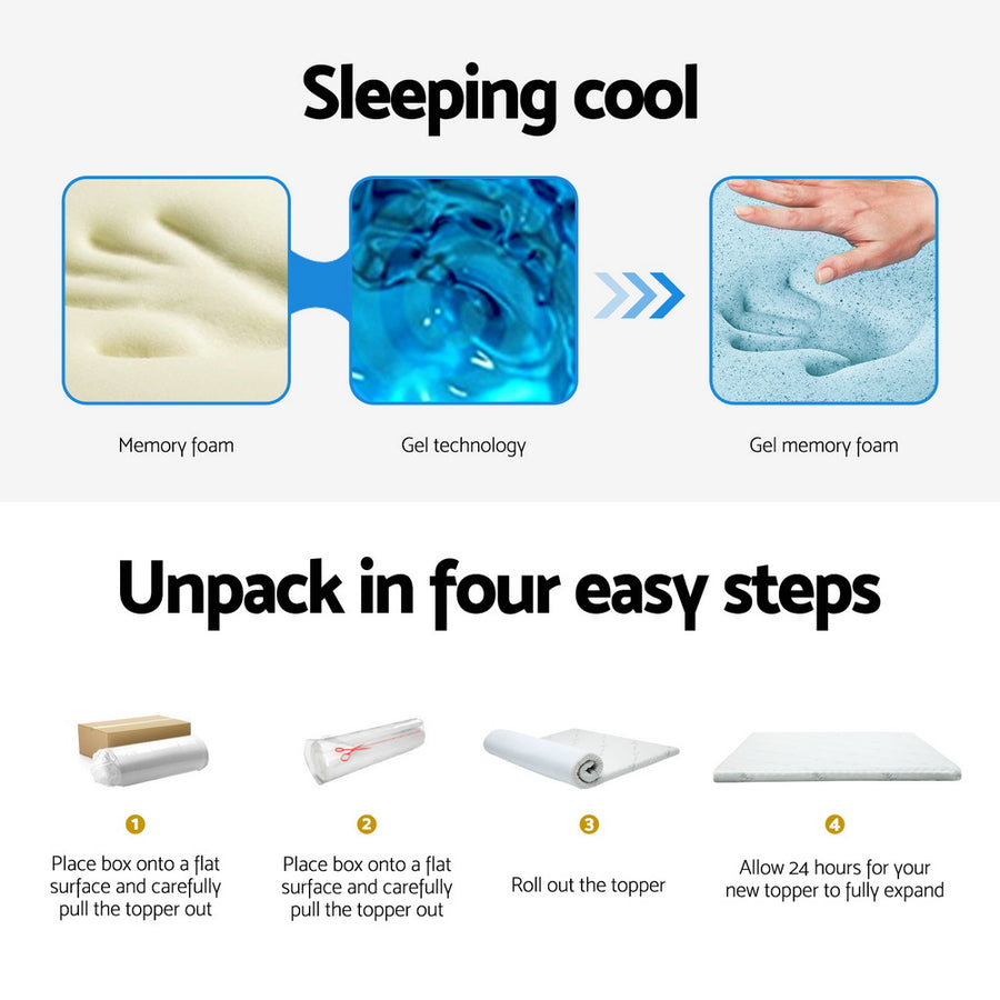Giselle Bedding Memory Foam Mattress Topper Cool Gel Bed Mat Bamboo 10cm Double, image 7