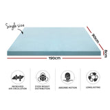 Giselle Bedding Memory Foam Mattress Topper Cool Gel 8cm Single - Front View