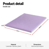 Giselle 5cm Memory Foam Mattress Topper Lavender Infused Egg Crate Pad Mat Double - Front View