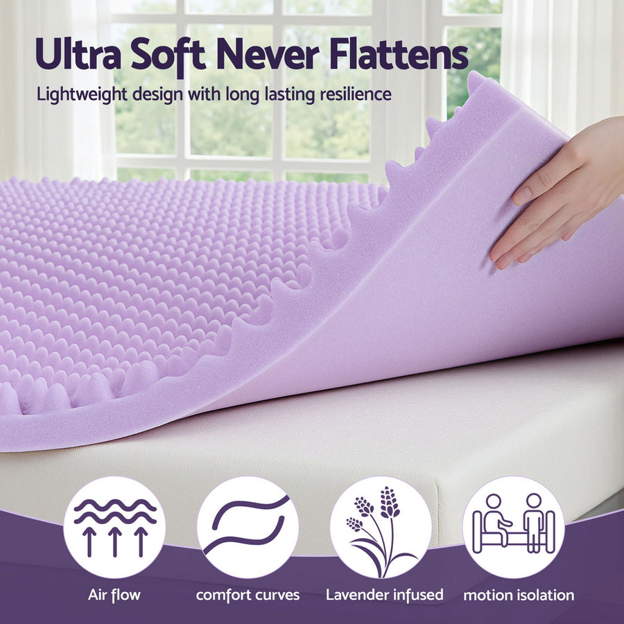 Giselle 5cm Memory Foam Mattress Topper Lavender Infused Egg Crate Pad Mat King