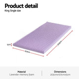 Giselle 5cm Memory Foam Mattress Topper Lavender Infused Egg Crate King Single - Front View
