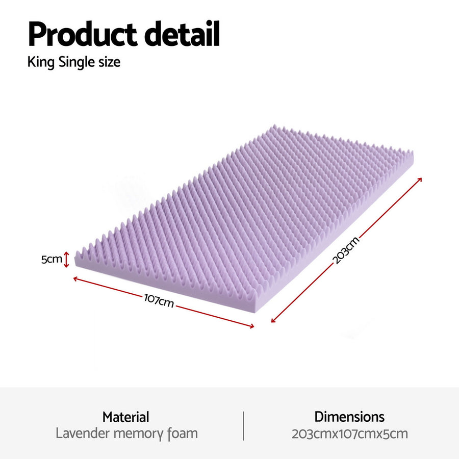 Giselle 5cm Memory Foam Mattress Topper Lavender Infused Egg Crate King Single