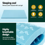 Giselle Bedding Memory Foam Mattress Topper Ventilated Cool Gel 5cm Single - Top-Down View