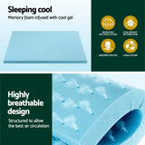 Giselle Bedding Memory Foam Mattress Topper Ventilated Cool Gel 8cm Double - Top-Down View