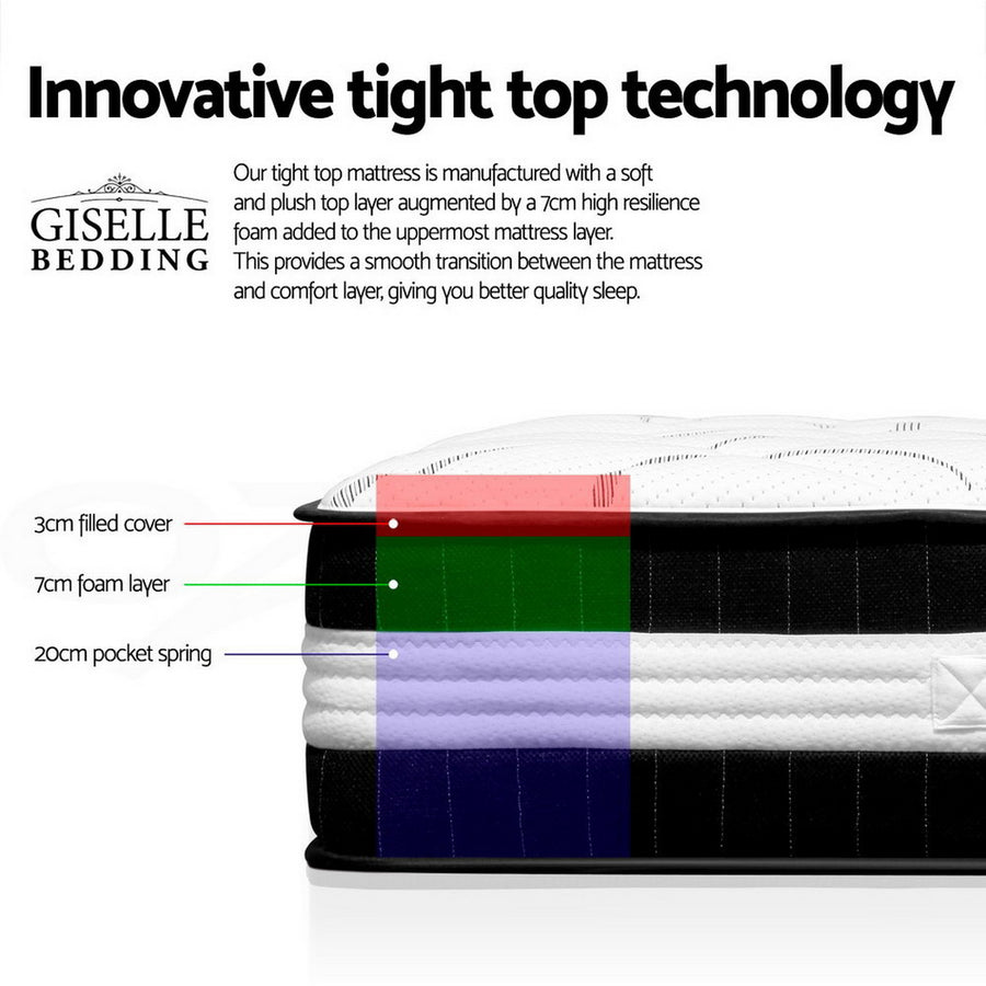 Giselle Bedding Single 30cm medium firm pocket spring mattress, high density foam top layer