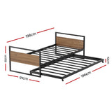 Artiss Bed Frame 2x Single Size Metal Trundle Daybed DEAN - Front View