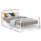 Artiss Bed Frame Metal Bed Frame LEO - Double (White) - Front View