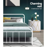 Artiss Bed Frame Metal Bed Frame LEO - Double (White) - 45-Degree Angle