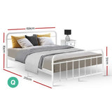 Artiss Bed Frame Metal Bed Frame LEO - Queen (White) - Front View