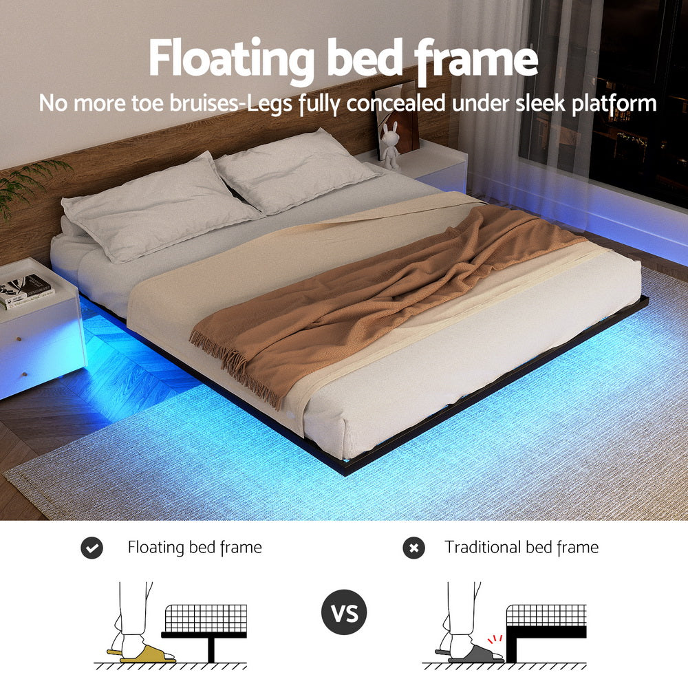 Artiss King Bed Frame,Floating Metal Bed Frame with Smart LED Lights - Sturdy Metal Platform Bed Base, Silent Design, Tool-Free Assembly, 300KG