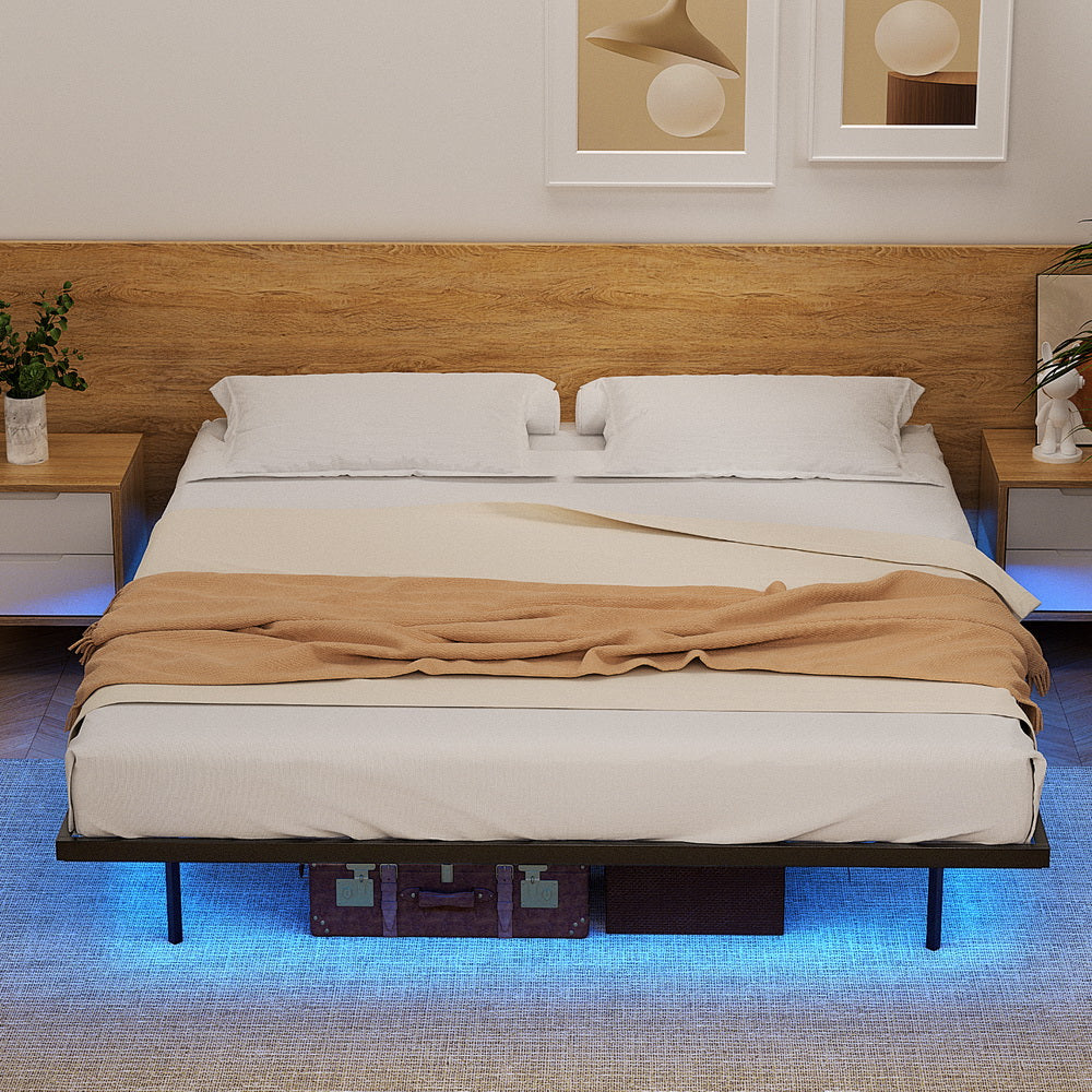 Artiss King Bed Frame,Floating Metal Bed Frame with Smart LED Lights - Sturdy Metal Platform Bed Base, Silent Design, Tool-Free Assembly, 300KG