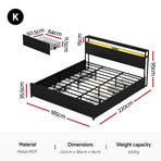 Artiss Metal Bed Frame King Size Storage Headboard Charge Station LED 4 Drawers