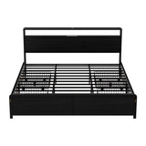Artiss Metal Bed Frame King Size Storage Headboard Charge Station LED 4 Drawers - Side View