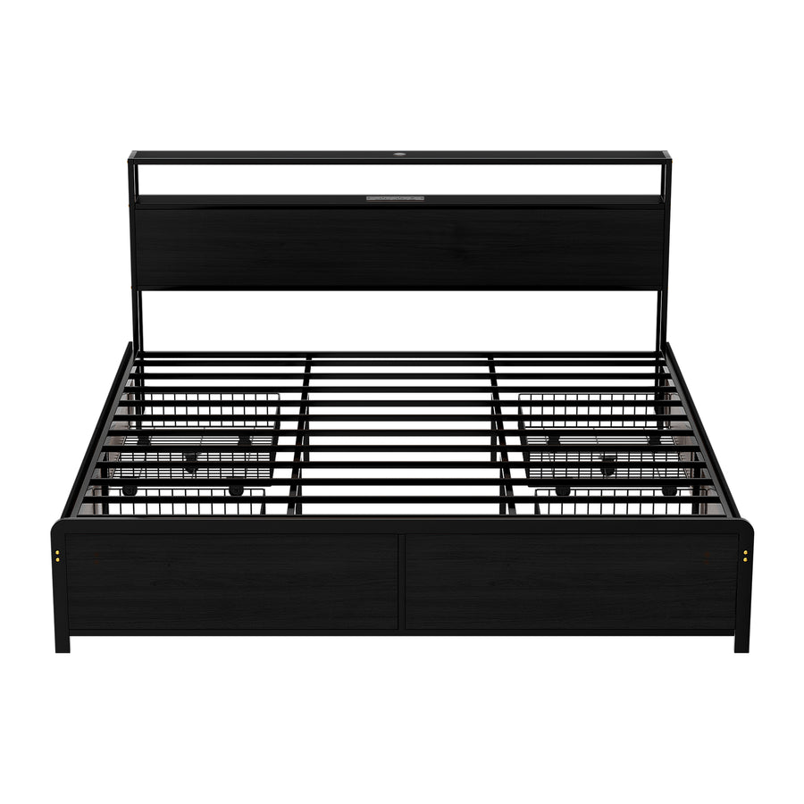 Artiss Metal Bed Frame King Size Storage Headboard Charge Station LED 4 Drawers