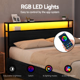 Artiss Metal Bed Frame King Size Storage Headboard Charge Station LED 4 Drawers - 45-Degree Angle