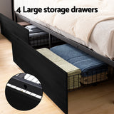 Artiss Metal Bed Frame King Size Storage Headboard Charge Station LED 4 Drawers - Rear View