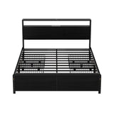 Artiss Metal Bed Frame Queen Size Storage Headboard Charge Station LED 4 Drawers - Side View