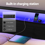 Artiss Metal Bed Frame Queen Size Storage Headboard Charge Station LED 4 Drawers - Top-Down View