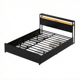 Artiss Metal Bed Frame Queen Size Storage Headboard Charge Station LED 4 Drawers - Close-Up Angle