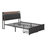 Artiss Metal Bed Frame Double Size with 2-Tier Hidden Storage with Charging Station - Front View