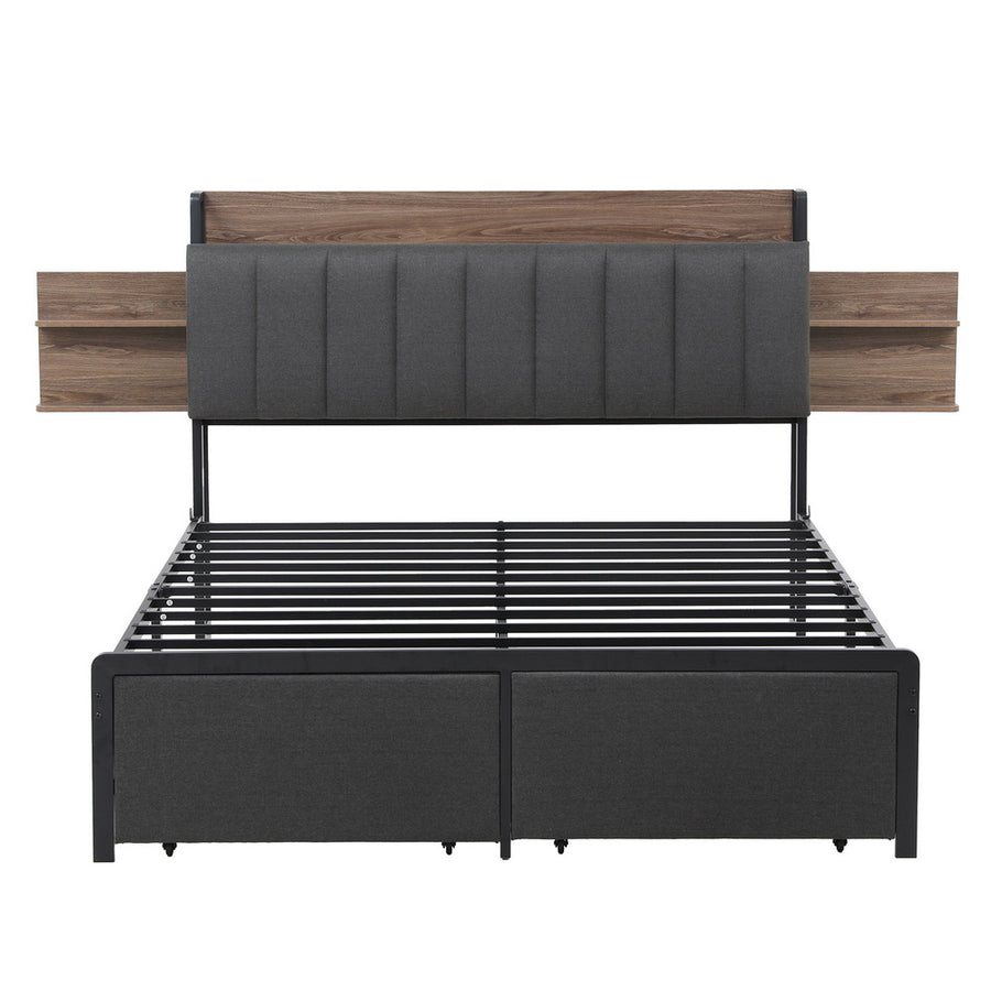 Artiss Metal Bed Frame Queen Size with 2-Tier Hidden Storage with Charging Station