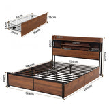 Artiss Double Bed Frame with Charging Station 4 Drawers Storage Oak - Front View