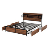 Artiss Double Bed Frame with Charging Station 4 Drawers Storage Oak - Side View