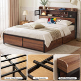 Artiss Double Bed Frame with Charging Station 4 Drawers Storage Oak - Close-Up Angle