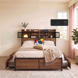 Artiss Double Bed Frame with Charging Station 4 Drawers Storage Oak - Low Angle