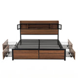 Artiss Queen Bed Frame with Charging Station 4 Drawers Storage Oak - Front View