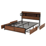 Artiss Queen Bed Frame with Charging Station 4 Drawers Storage Oak - Top-Down View