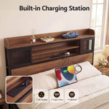Artiss Queen Bed Frame with Charging Station 4 Drawers Storage Oak - 45-Degree Angle