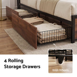 Artiss Queen Bed Frame with Charging Station 4 Drawers Storage Oak - Close-Up Angle
