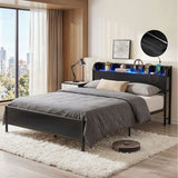 Artiss Bed Frame Double Size with Storage Shelf Headboard Charging Station GRID - Low Angle