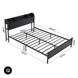 Artiss Bed Frame Queen Size with Storage Shelf Headboard Charging Station GRID - Front View