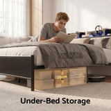 Artiss Bed Frame Single Size with Storage Shelf Headboard Charging Station GRID - Rear View