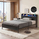 Artiss Bed Frame Single Size with Storage Shelf Headboard Charging Station GRID - Low Angle
