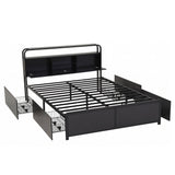 Artiss Queen Metal Bed Frame 4 Drawers Hidden Storage Headboard HEDY - Front View