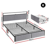 Artiss Metal Bed Frame King Size LED Charging Station 2 Drawers - Front View