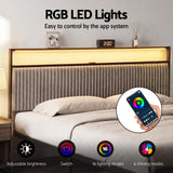 Artiss Metal Bed Frame King Size LED Charging Station 2 Drawers - 45-Degree Angle
