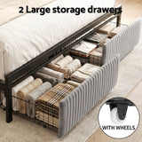 Artiss Metal Bed Frame King Size LED Charging Station 2 Drawers - Rear View