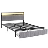 Artiss Metal Bed Frame King Size LED Charging Station 2 Drawers - Low Angle