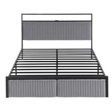 Artiss Metal Bed Frame Queen Size LED Charging Station 2 Drawers - Side View