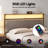 Artiss Metal Bed Frame Queen Size LED Charging Station 2 Drawers - 45-Degree Angle