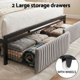 Artiss Metal Bed Frame Queen Size LED Charging Station 2 Drawers - Rear View