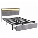 Artiss Metal Bed Frame Queen Size LED Charging Station 2 Drawers - Low Angle